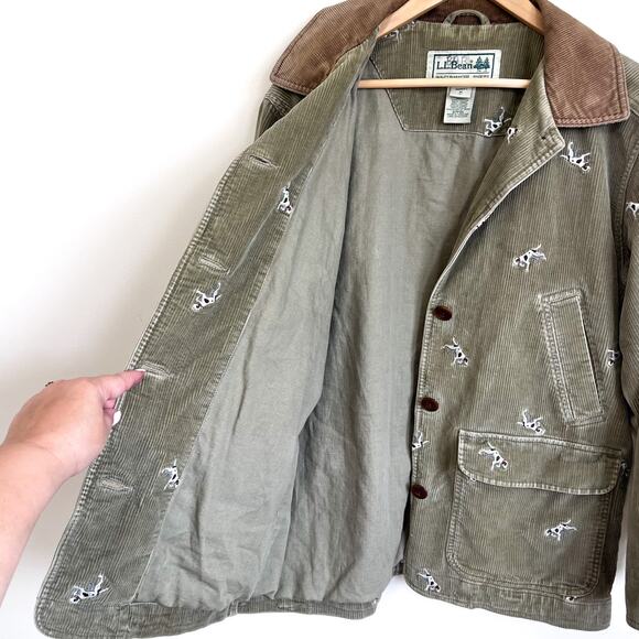 LL Bean Hunting Dog Corduroy Womens Chore Coat Barn Jacket Size MP Embroidered - Picture 3 of 15